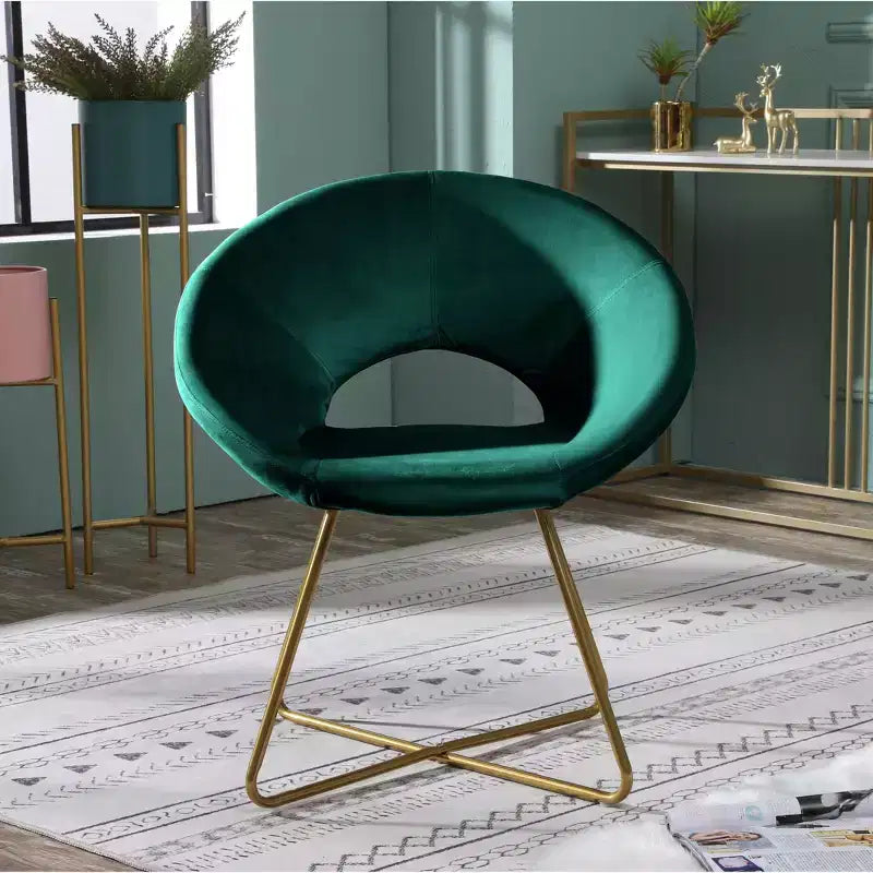 Poltrona d'accento in velluto blu / grigio / verde / rosa – Schienale curvo, base a slitta dorata, seduta singola