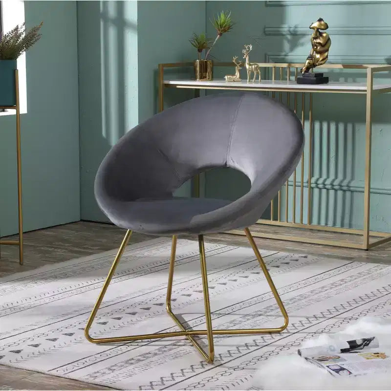 Poltrona d'accento in velluto blu / grigio / verde / rosa – Schienale curvo, base a slitta dorata, seduta singola