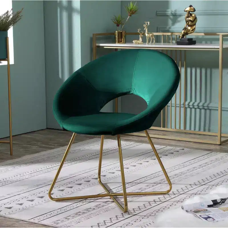 Poltrona d'accento in velluto blu / grigio / verde / rosa – Schienale curvo, base a slitta dorata, seduta singola