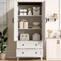 Floor Storage Cabinet with 2 Doors & 2 Drawers, Farmhouse Tall Pantry with Adjustable Shelves for Kitchen, Living Room, Office