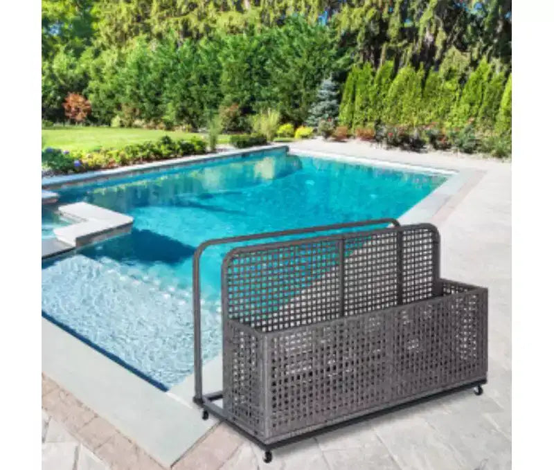 Ripiano portatutto a un livello per piscina all'aperto | Nero-marrone / Marrone sfumato / Grigio | PE + ferro | Montaggio da 1 persona