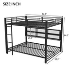 Letto a castello in metallo nero "Queen-over-Queen" con luci LED e contenitore, 2 posti letto