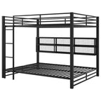 Letto a castello in metallo nero "Queen-over-Queen" con luci LED e contenitore, 2 posti letto