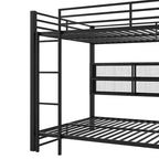 Letto a castello in metallo nero "Queen-over-Queen" con luci LED e contenitore, 2 posti letto
