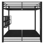 Letto a castello in metallo nero "Queen-over-Queen" con luci LED e contenitore, 2 posti letto