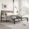 MAYEERTY Full Size Metal Platform Bed Frame with Wooden Headboard, Under Bed Storage & Noise-Free for Bedroom