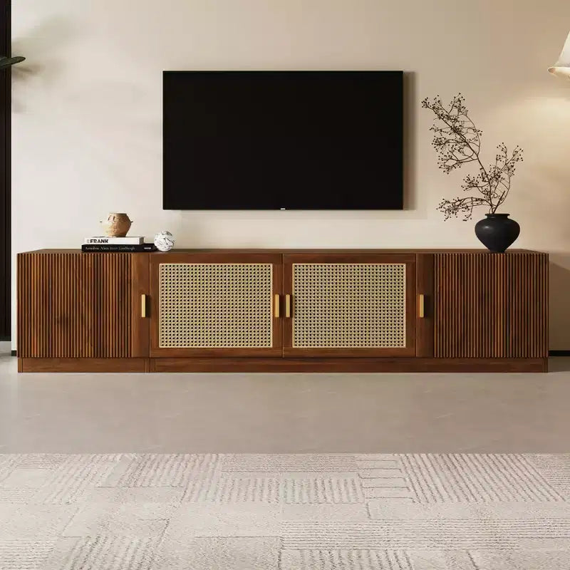 Modern Fluted TV Stand for TVs up to 85, 78 Long Entertainment Center with Storage Cabinet, Wooden TV Console Table for Living Room Bedroom