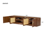 Mobile TV in noce con ante in rattan scanalato, 78", adatto per TV fino a 85", 4 vani contenitore