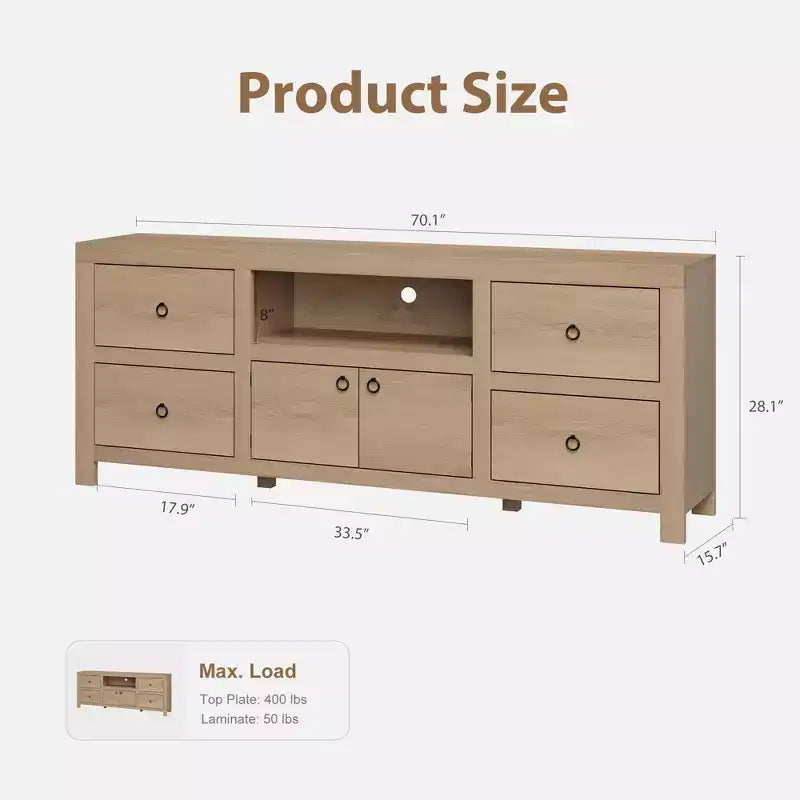 Mobile TV in bianco/legno, larghezza 178 cm, adatto per TV fino a 80", montaggio da 1 a 2 persone