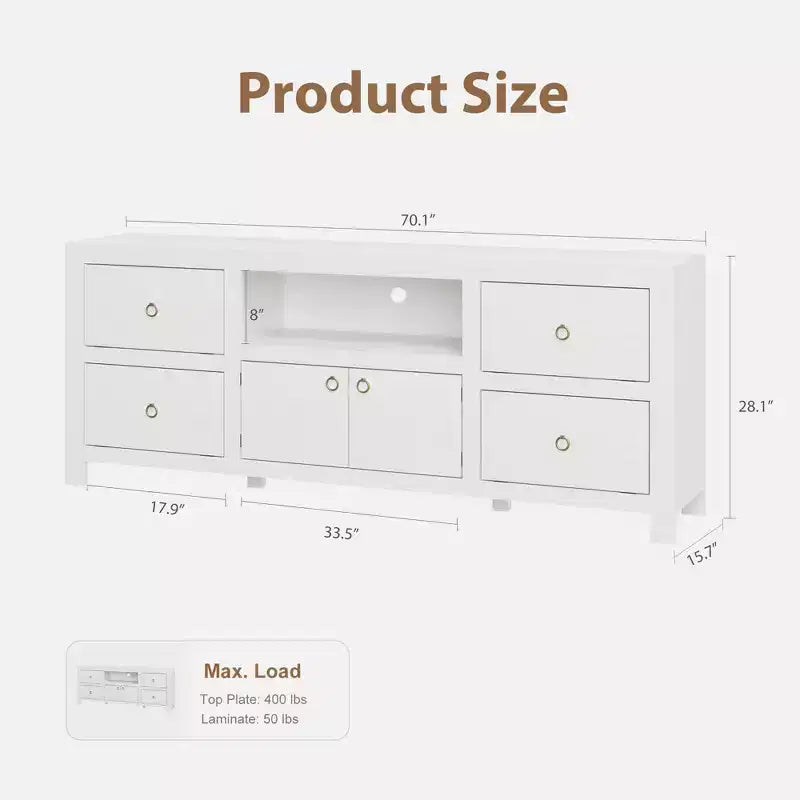Mobile TV in bianco/legno, larghezza 178 cm, adatto per TV fino a 80", montaggio da 1 a 2 persone