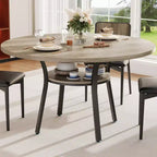 Tavolo da pranzo rotondo per 4 con ripiano contenitore – Nero / Grigio / Marrone rustico / Noce