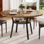 Tavolo da pranzo rotondo per 4 con ripiano contenitore – Nero / Grigio / Marrone rustico / Noce