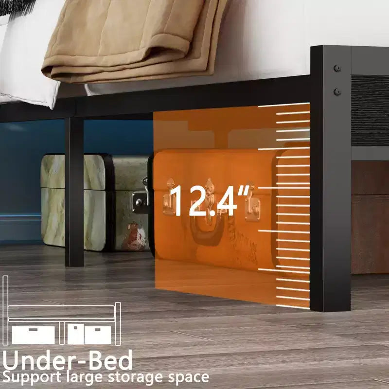 Struttura Letto Matrimoniale, Quercia Nera, LED RGB e Testiera Contenitore, Per 2