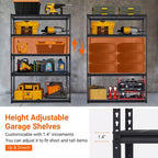Scaffale in filo d'acciaio nero a 5 ripiani, regolabile, 1134 kg, assemblaggio 1-2 persone