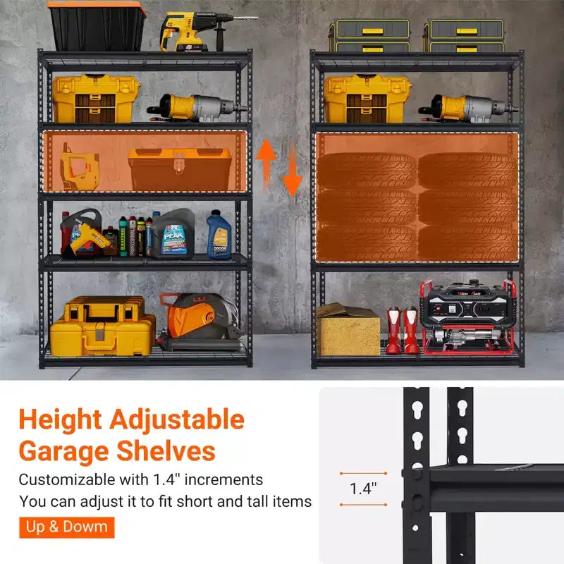 Scaffale in filo d'acciaio nero a 5 ripiani, regolabile, 1134 kg, assemblaggio 1-2 persone