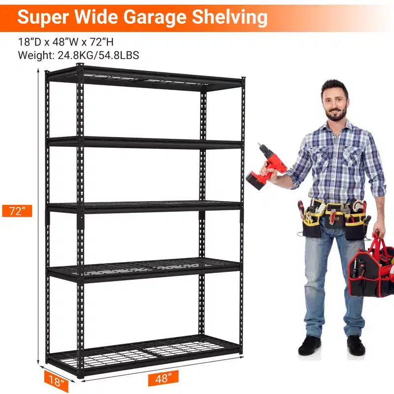 Scaffale in filo d'acciaio nero a 5 ripiani, regolabile, 1134 kg, assemblaggio 1-2 persone