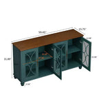 Credenza a 4 ante Beige/Verde Scuro con vetro temperato, montaggio per una sola persona