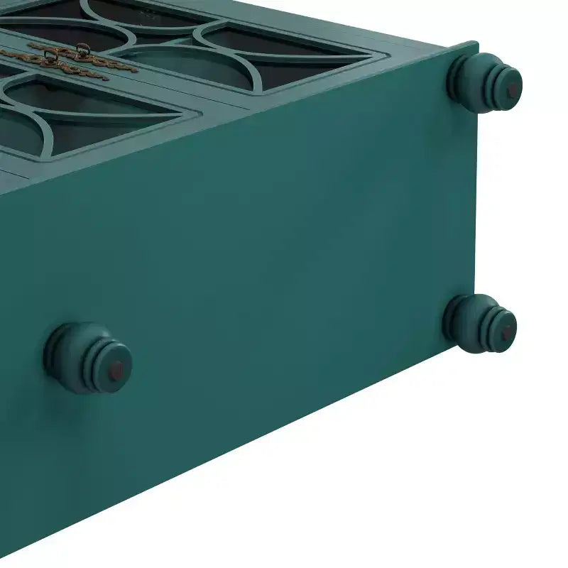 Credenza a 4 ante Beige/Verde Scuro con vetro temperato, montaggio per una sola persona