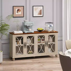 Credenza a 4 ante Beige/Verde Scuro con vetro temperato, montaggio per una sola persona