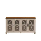 Credenza a 4 ante Beige/Verde Scuro con vetro temperato, montaggio per una sola persona