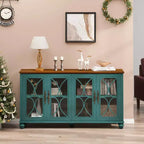 Credenza a 4 ante Beige/Verde Scuro con vetro temperato, montaggio per una sola persona