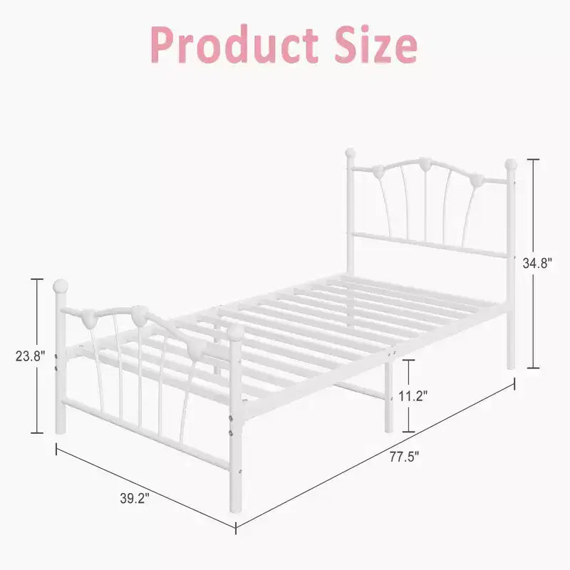 Struttura letto a piattaforma in metallo a forma di cuore rosa/bianco – Twin XL, 1 persona