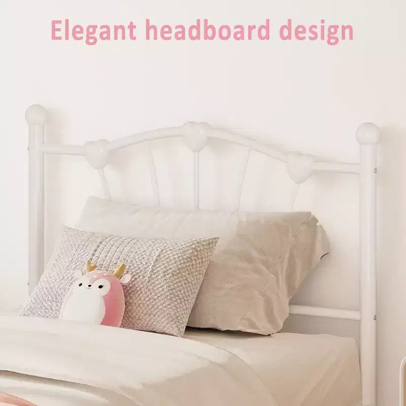 Struttura letto a piattaforma in metallo a forma di cuore rosa/bianco – Twin XL, 1 persona
