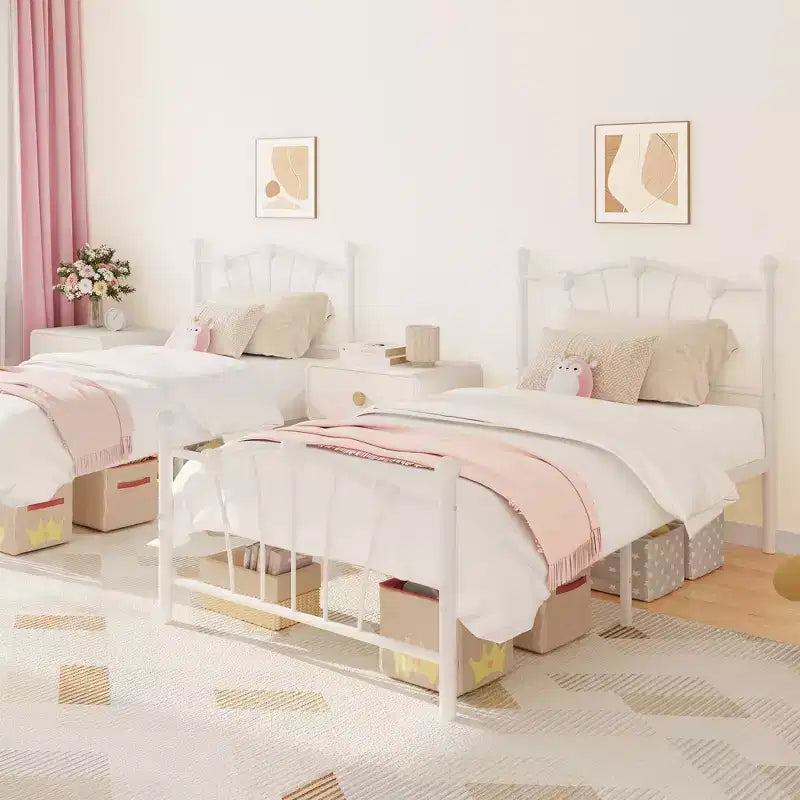 Struttura letto a piattaforma in metallo a forma di cuore rosa/bianco – Twin XL, 1 persona