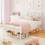 Struttura letto a piattaforma in metallo a forma di cuore rosa/bianco – Twin XL, 1 persona