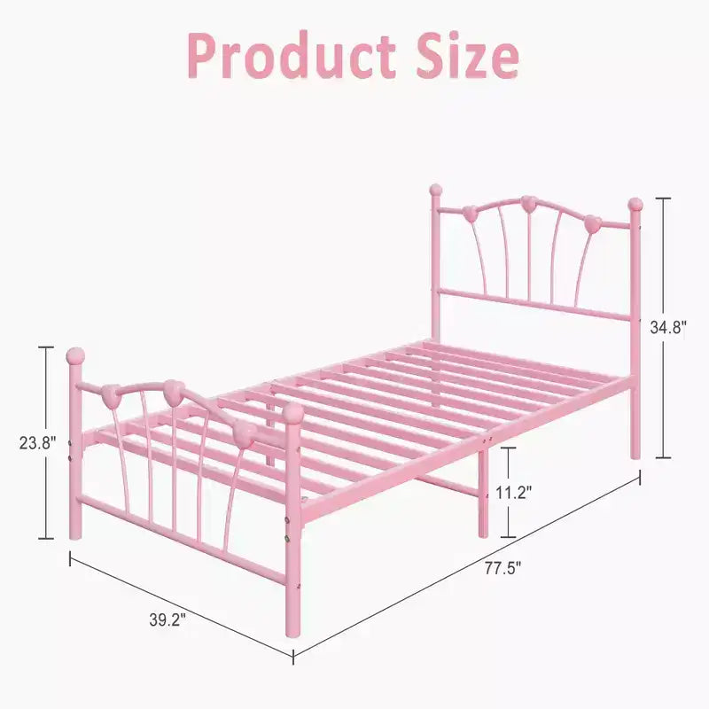 Struttura letto a piattaforma in metallo a forma di cuore rosa/bianco – Twin XL, 1 persona