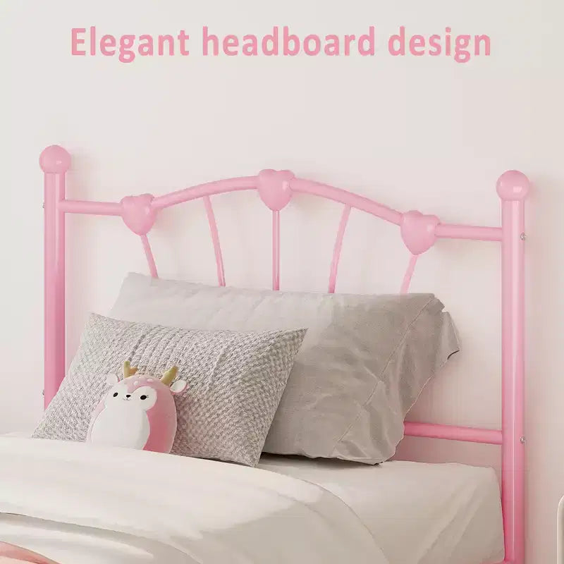 Struttura letto a piattaforma in metallo a forma di cuore rosa/bianco – Twin XL, 1 persona