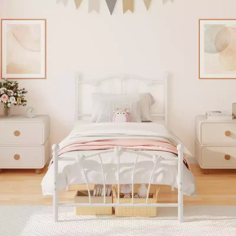 Struttura letto a piattaforma in metallo a forma di cuore rosa/bianco – Twin XL, 1 persona