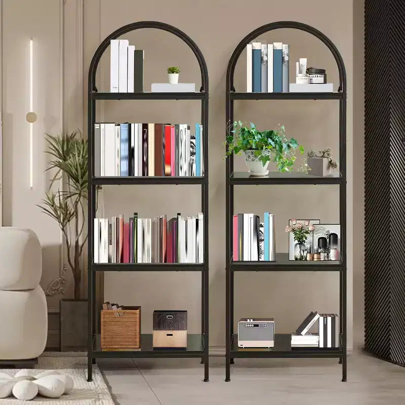 Libreria ad arco nera / marrone / bianca, a 4 o 5 ripiani, a giorno, montaggio da 1 persona