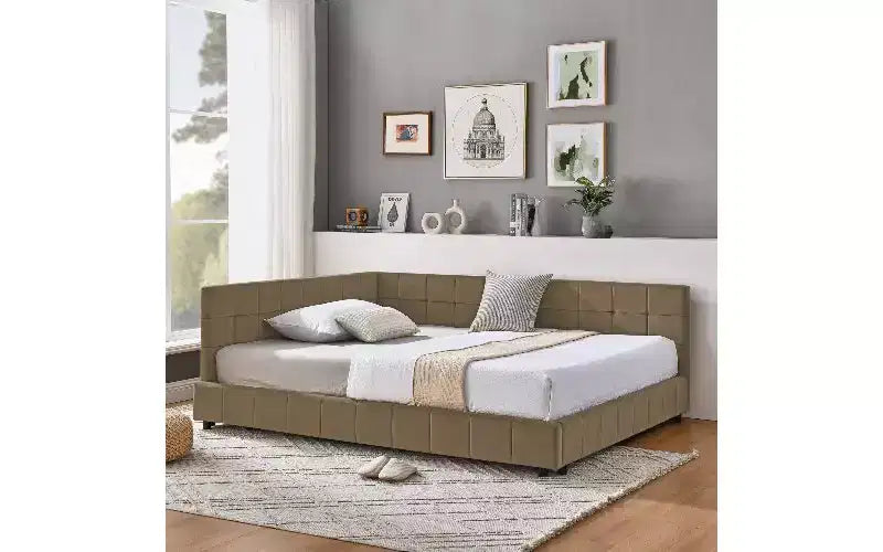 Beige / Nero / Marrone / Blu Scuro / Grigio / Rosa | Divano Letto in Velluto Imbottito Stile Mid-Century | Una Piazza e Mezza