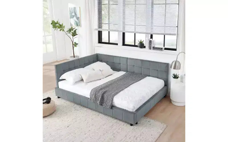 Beige / Nero / Marrone / Blu Scuro / Grigio / Rosa | Divano Letto in Velluto Imbottito Stile Mid-Century | Una Piazza e Mezza