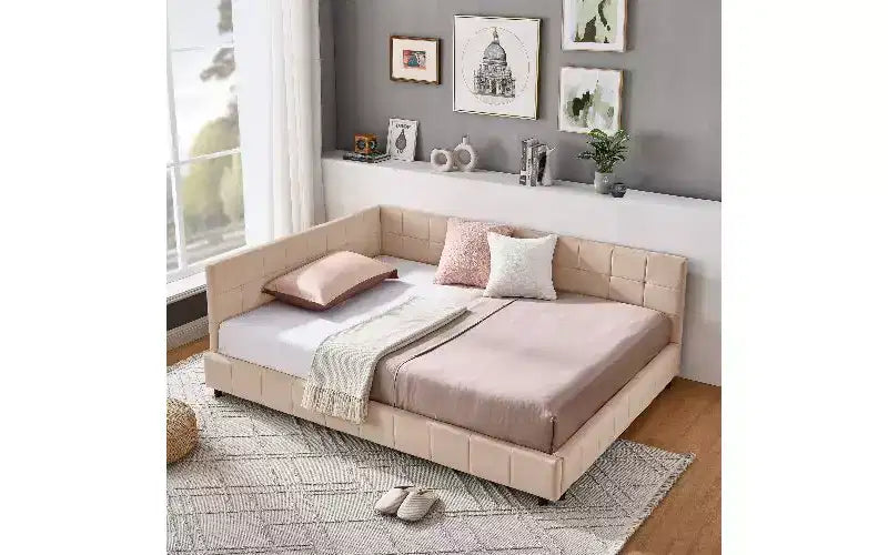 Beige / Nero / Marrone / Blu Scuro / Grigio / Rosa | Divano Letto in Velluto Imbottito Stile Mid-Century | Una Piazza e Mezza