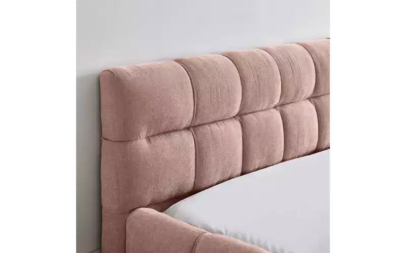Telaio letto a piattaforma imbottito in ciniglia beige/blu-verde/grigio scuro/rosa con testiera, Queen, 1 persona