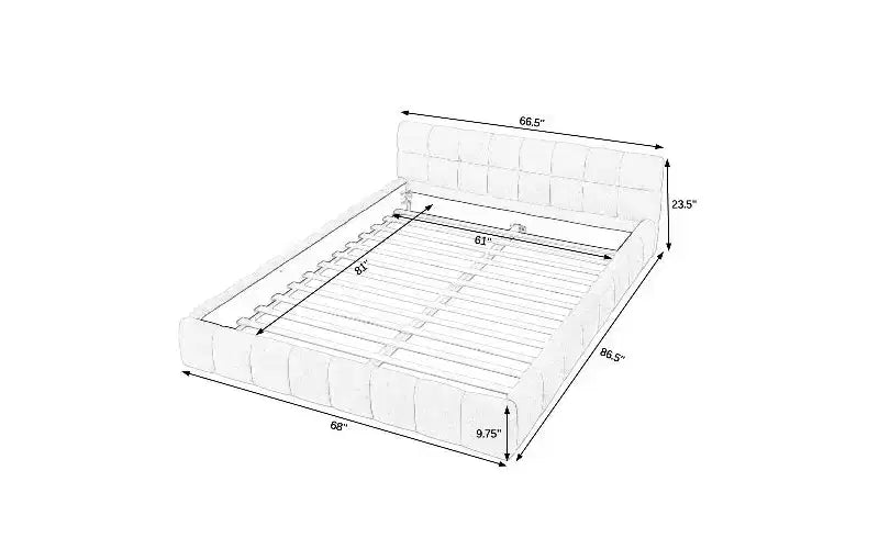 Telaio letto a piattaforma imbottito in ciniglia beige/blu-verde/grigio scuro/rosa con testiera, Queen, 1 persona