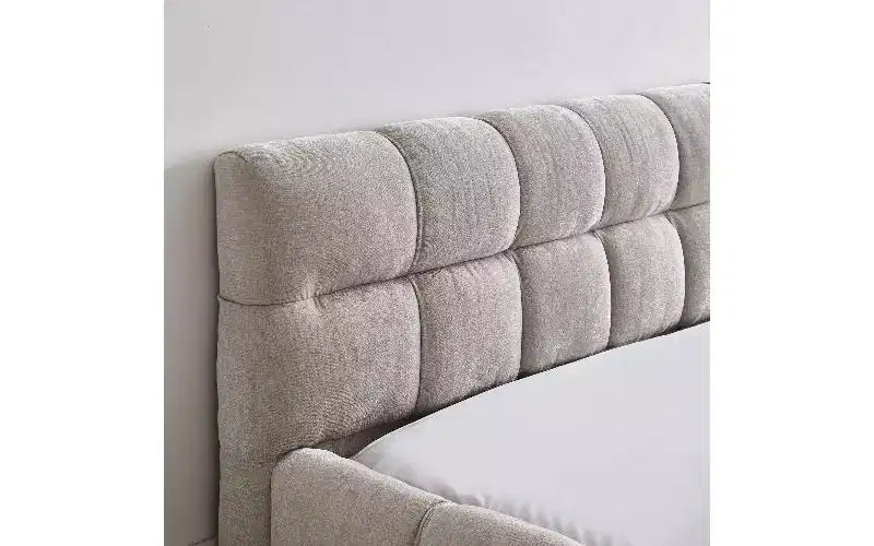 Telaio letto a piattaforma imbottito in ciniglia beige/blu-verde/grigio scuro/rosa con testiera, Queen, 1 persona