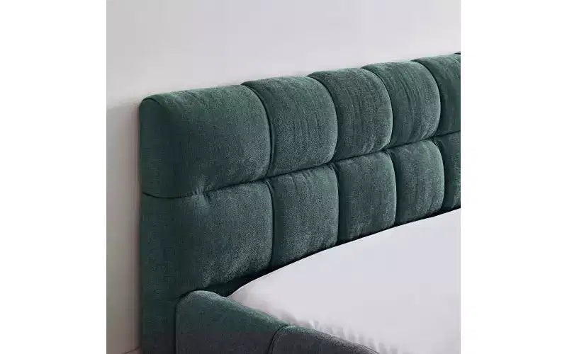 Telaio letto a piattaforma imbottito in ciniglia beige/blu-verde/grigio scuro/rosa con testiera, Queen, 1 persona