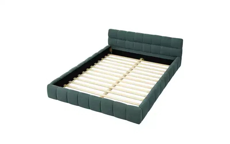 Telaio letto a piattaforma imbottito in ciniglia beige/blu-verde/grigio scuro/rosa con testiera, Queen, 1 persona