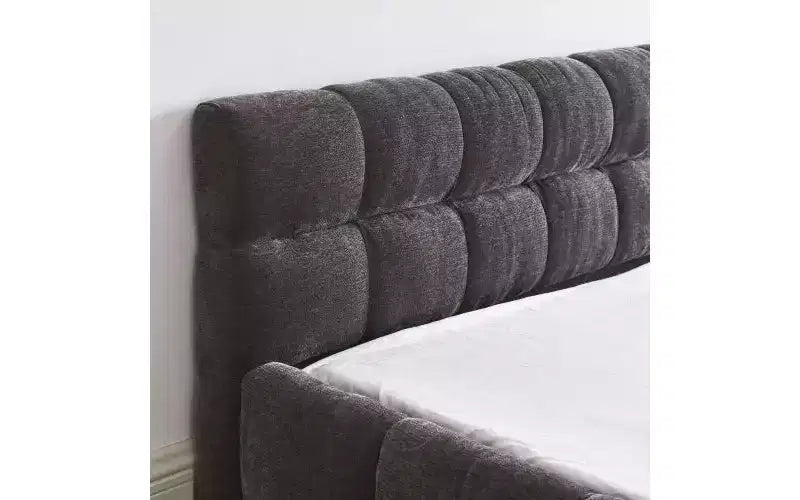 Telaio letto a piattaforma imbottito in ciniglia beige/blu-verde/grigio scuro/rosa con testiera, Queen, 1 persona