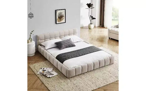 TUYOHW Upholstered Platform Bed Frame, Chenille Fabric Bed with Headboard, Modern Queen Size Bed Frame with Solid Frame for Bedroom