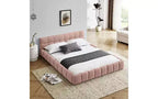 Telaio letto a piattaforma imbottito in ciniglia beige/blu-verde/grigio scuro/rosa con testiera, Queen, 1 persona