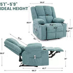 Poltrona Reclinabile Oversize Marrone/Grigio/Azzurro con Massaggio e Poggiapiedi, Posto Singolo