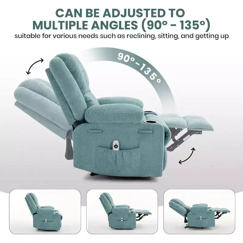 Poltrona Reclinabile Oversize Marrone/Grigio/Azzurro con Massaggio e Poggiapiedi, Posto Singolo