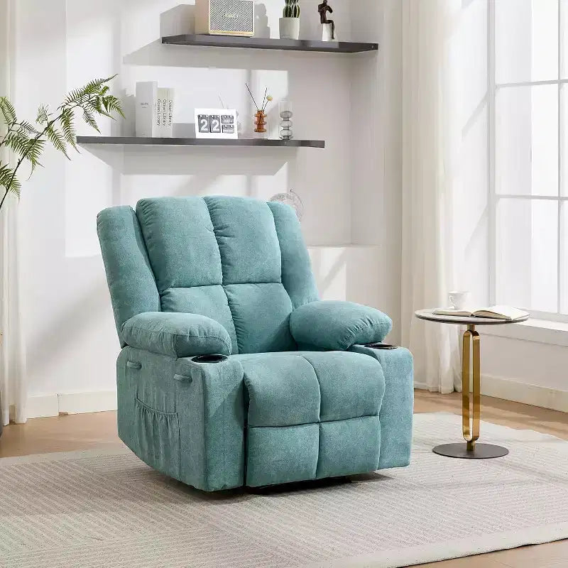 Poltrona Reclinabile Oversize Marrone/Grigio/Azzurro con Massaggio e Poggiapiedi, Posto Singolo