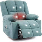 Poltrona Reclinabile Oversize Marrone/Grigio/Azzurro con Massaggio e Poggiapiedi, Posto Singolo