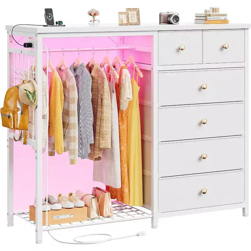 Dresser with 6 Drawers, Storage Tower, Organizer Unit, Fabric Dresser for Bedroom, Hallway, Entryway, Closets, White