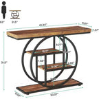 Tavolo Consolle Industriale, Base a 4 Livelli a Cerchio, Nero/Marrone/Grigio/Bianco, Portata fino a 45 kg
